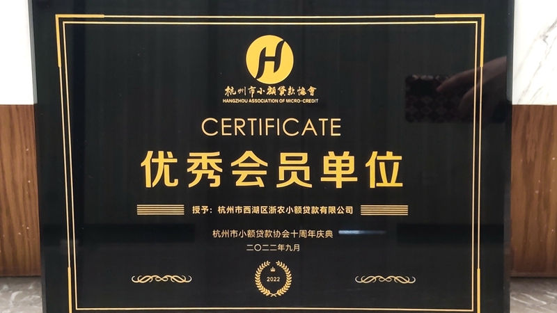 西湖小貸榮獲杭州市小貸協會 “優(yōu)秀會員單位”稱號